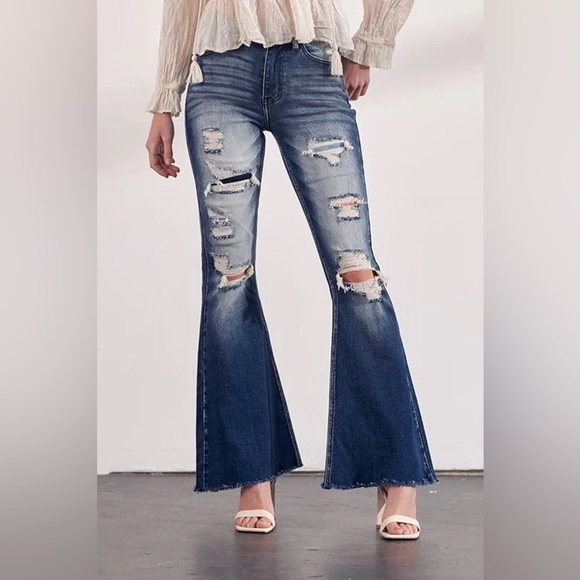 KanCan OLIVIA HIGH RISE SUPER FLARE JEANS - Picture 1 of 11